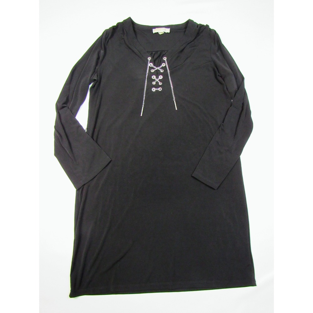 Black Long Sleeve Lace Up Chain‎ Neckline Dress Women's Size Medium